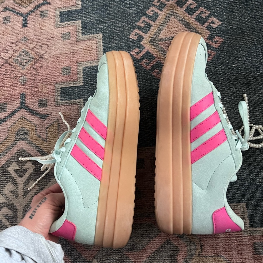 adidas Mint Green & Hot Pink Platform Sneakers - Picture 5 of 7